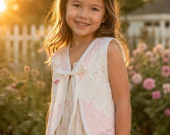 Girls Vintage Quilt Vest – Handmade Patchwork Tie Front Vest – Cottagecore Kids Clothing – Upcycled Quilt Clothing – One of a Kind -