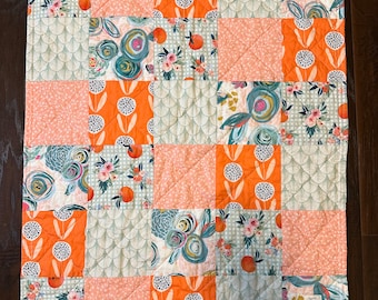 Patchwork quilt Floral and Peaches - Fresh and Modern - modern prints - ready to ship