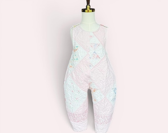 Vintage Quilt Toddler Romper 3T 4T | Handmade Patchwork Bubble Romper | Heirloom Quilt Overalls | Upcycled Baby Clothes | Cottagecore Kids O