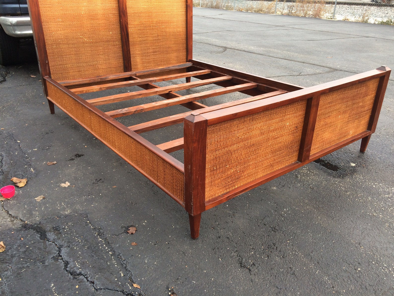 Vintage Mid Century Modern Full Size cane Bed Frame Etsy