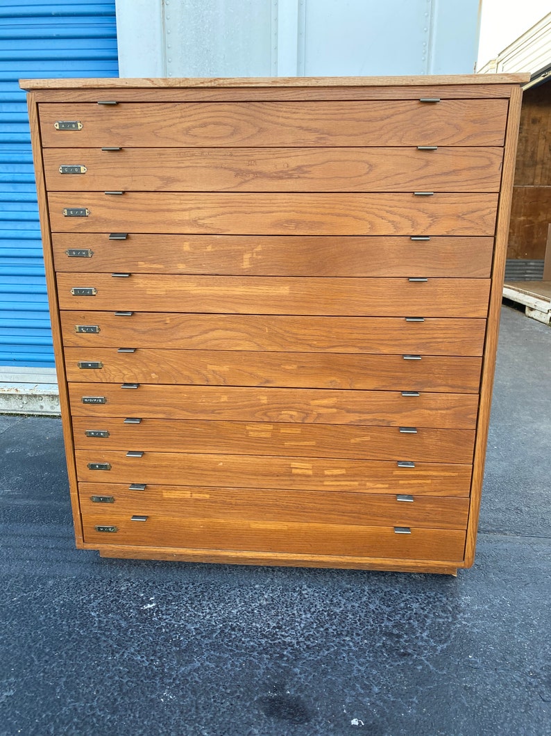 Vintage 12 Drawer Wood Flat File Blueprint 41 w Etsy