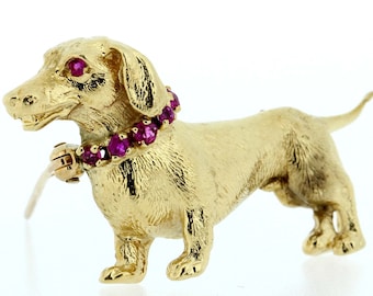 Vintage Dog Pin 14K Yellow Gold Dachshund