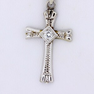 18K White Gold Diamond Cross with Milgrain