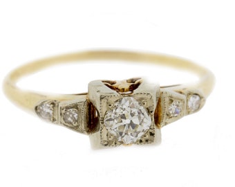 Two Tone 14K Gold Euro Cut Diamond Ring Vintage