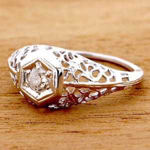 Floral Filigree 14K White Gold with Diamond Solitaire Ring