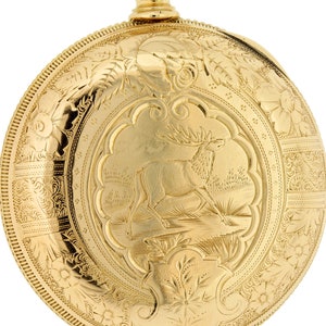 Vintage 1902 Hamilton Watch Company 14K Yellow Gold Case 17 Jeweled Movement Stag Deer Engraving Pocket Watch
