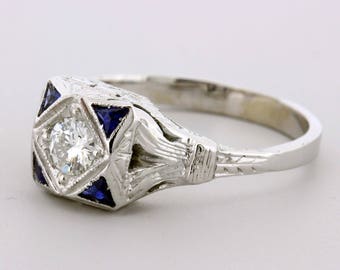 18K White Gold Diamond Ring with Blue Accents