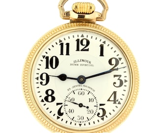 1929 Illinois Bunn Special Pocket Watch 10K Gold Filled Case 23 jeweled Movement 60 Hour