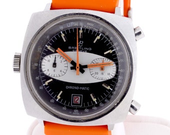 Stainless Steel Breitling Geneve Chronomatic 17 Jeweled Movement Wrist Watch