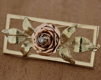 14K Rose Gold and Yellow Gold Rose Brooch