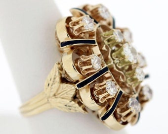 Diamond and Enamel 14k Gold Ring