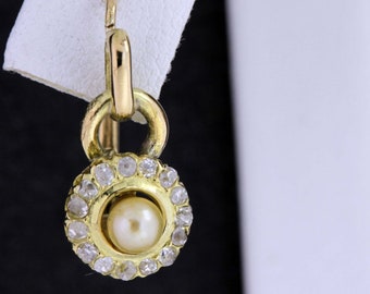 Cream Pearl with Diamond Halo in 14K Yellow Gold  Earrings