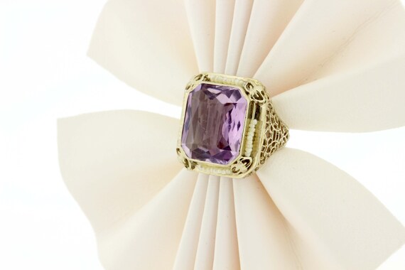 14K Gold Filigree Purple Amethyst Ring with Seed … - image 10