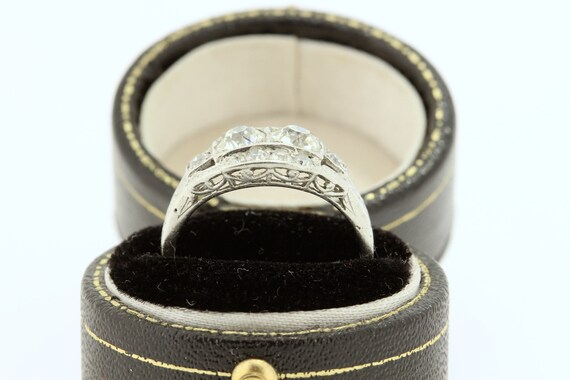 1920s Vintage Diamond Platinum Ring with Engravin… - image 6