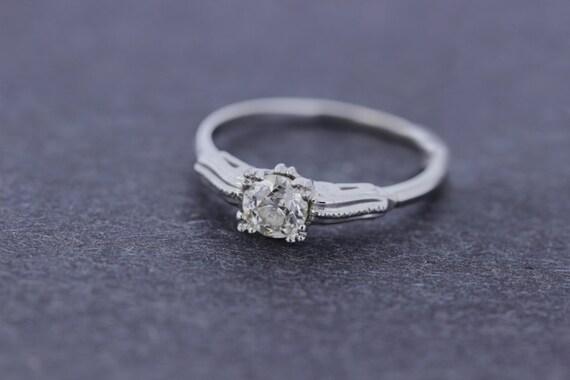 14K Solitaire Diamond Ring with milgrain Detail - image 1