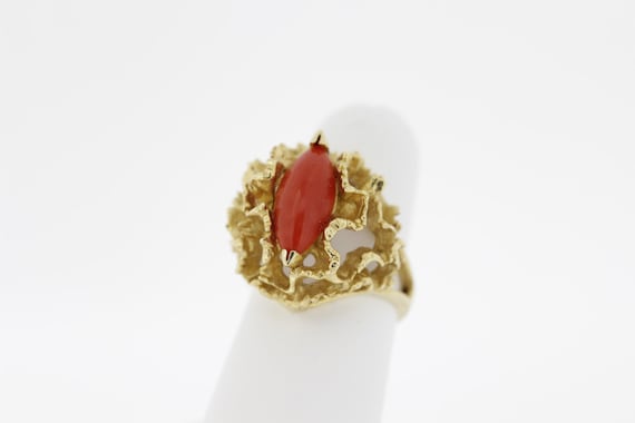 Natural Orange Marquis shaped Coral in 14K gold R… - image 1
