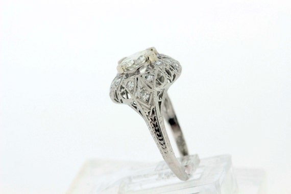 Platinum Diamond Ring with Milgrain and Wheat Lea… - image 5