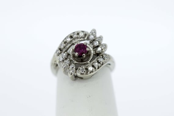 Gold and Ruby Diamond Cluster Ring - image 1