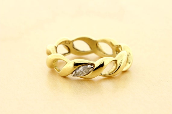 Woven 18K Yellow Gold Ring with Platinum Set .15c… - image 9