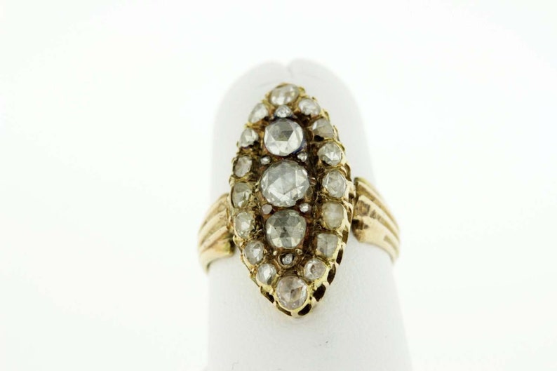 14K Gold Almond Shaped Ring with Rose cut Diamonds 1ct total Etsy