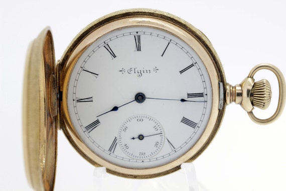 binario Duplicar borracho Reloj de bolsillo Elgin de oro de 14 quilates con escudo - Etsy México