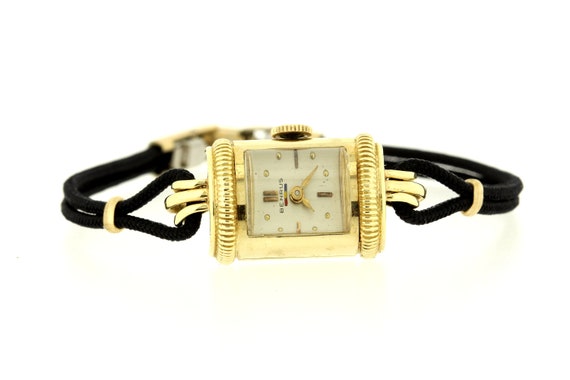 Ladies Vintage Benrus 1950s Wrist Watch 14K Yellow Go Gem