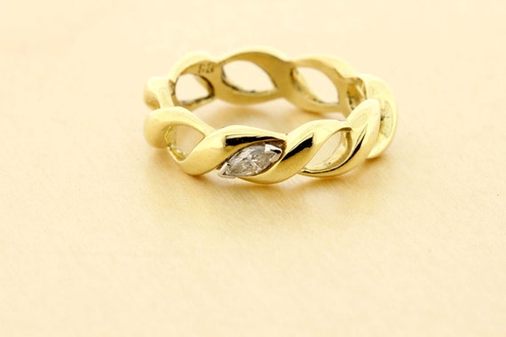 Woven 18K Yellow Gold Ring with Platinum Set .15c… - image 1