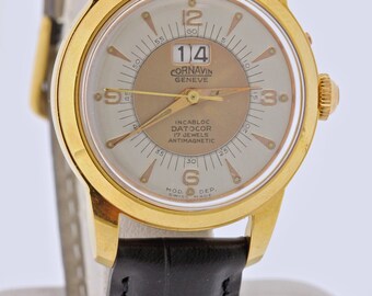 1950s Cornavin Datocor Model Wrist Watch 17 Jeweled Geneve Swiss