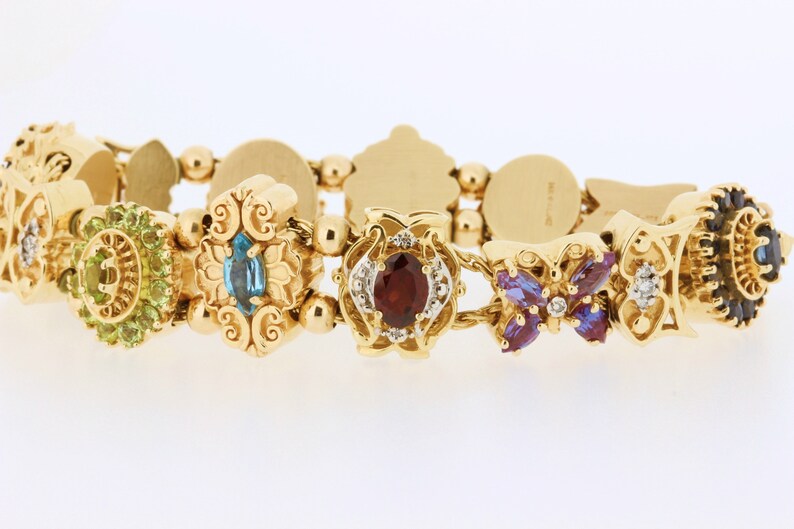 14K Yellow Gold Charm Slide Bracelet Vintage Etsy