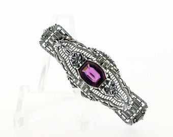 10K White Gold Amethyst Brooch