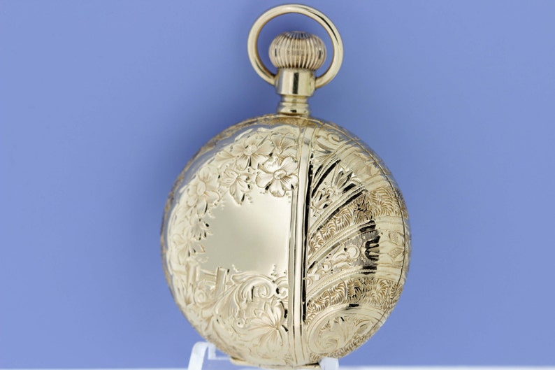 Waltham 14K Gold Pocket Watch with Engraved Deer Etsy
