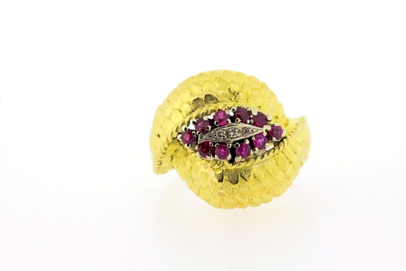 18K Yellow Gold Dragon Scale Pattern Ruby and Dia… - image 7