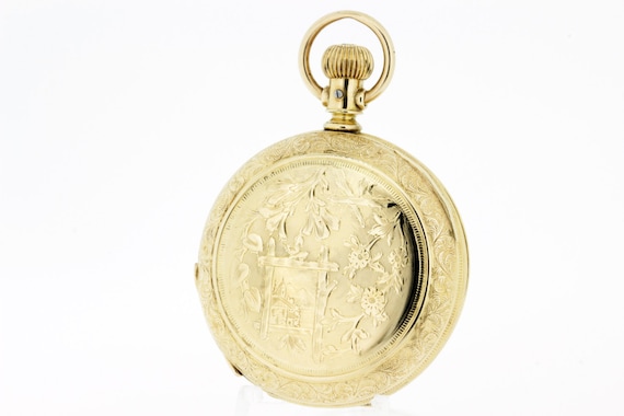 Elgin Fern and Lattice Pocket Watch Engraved Desig
