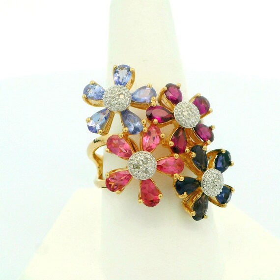 14K Cluster Floral Ring - image 3