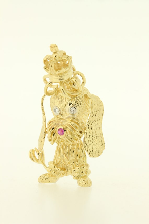 Crowned Poodle 18K Yellow Gold Brooch