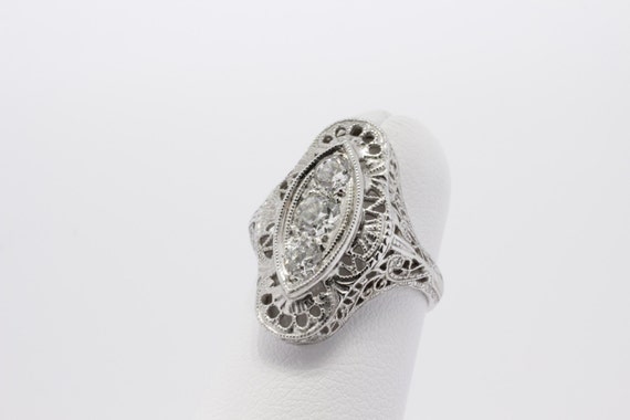 Ladies 14k White Gold Filigree and Diamond Ring - image 2