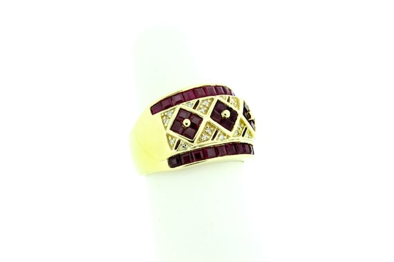 14K Yellow Gold Ruby and Diamond Lattice Ring - image 8