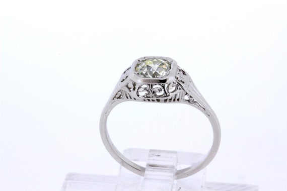 Floral Diamond Solitaire 14K White Gold Ring Fili… - image 7