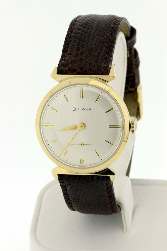 14K Yellow Gold Vintage Bulova Men's Wrist Watch … - image 10