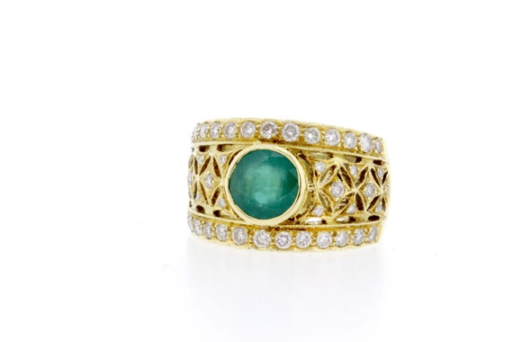 Stunning Vivid Green Emerald and Diamond Ring 18K… - image 10