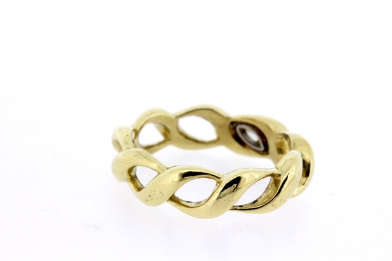 Woven 18K Yellow Gold Ring with Platinum Set .15c… - image 7