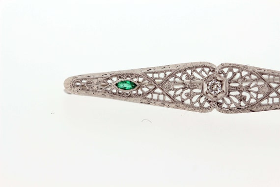 14K Brooch with Diamond Center and Emerald Accent… - image 2