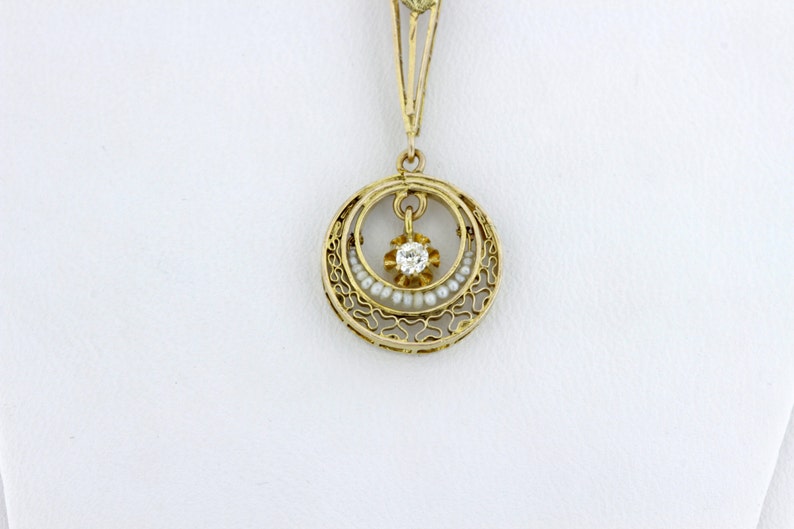 10K Yellow Gold Filigree Drop Pendant With Seed Pearls and Etsy