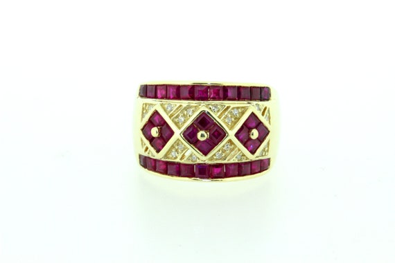 14K Yellow Gold Ruby and Diamond Lattice Ring - image 2