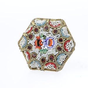 1930s Hexagon Mosaic Glass Brooch Made in Italy