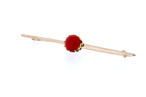 14K Rose Gold Red Coral Cabochon Brooch  - image 8