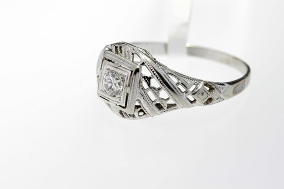 14K Gold Ring with Square Head with Lattice and D… - image 4