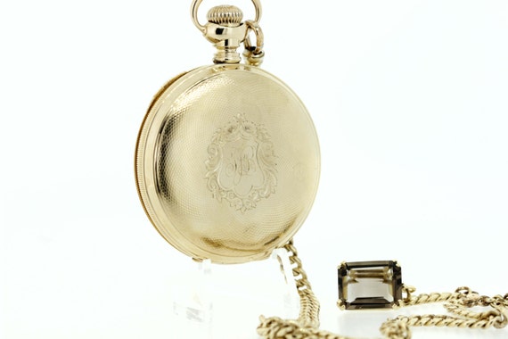 14K Gold Elgin Pocket Watch with Chain and Fob - image 2