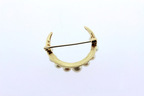 14K Yellow Gold Pearl Brooch Moon or Crescent Sha… - image 5