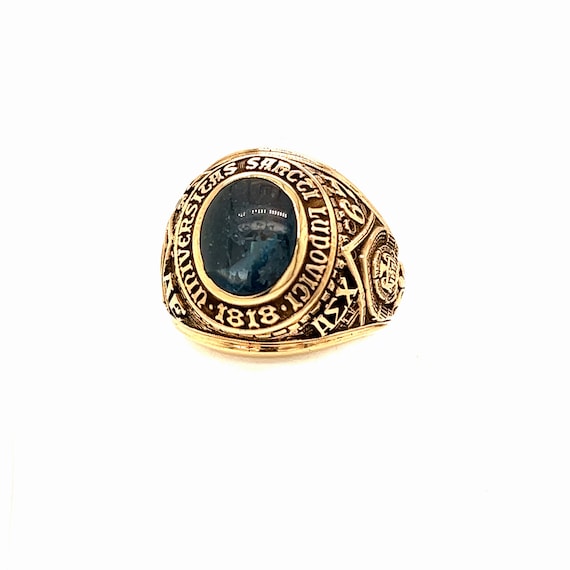 1967 10K Gold Class Ring with Blue Accent - image 9